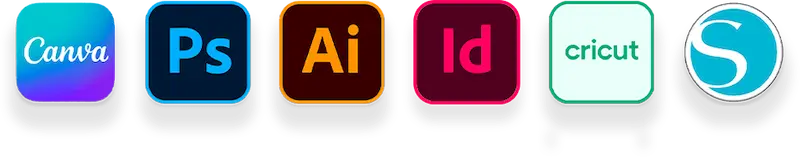 Compatibile con Canva, Photoshop, Illustrator, InDesign, Cricut Design Space, Silhouette Studio e altro ancora